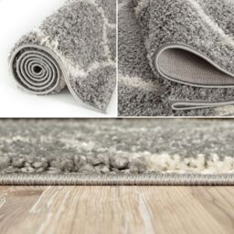 THE RUGS Soft Trellis Shaggy Rugs & Runners Grey & Ivory Living Room - Size: 120 cm x 120 cm - thumbnail 2