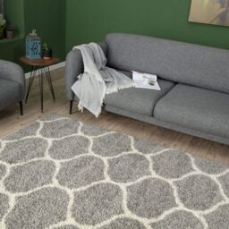 THE RUGS Soft Trellis Shaggy Rugs & Runners Grey & Ivory Living Room - Size: 120 cm x 120 cm - thumbnail 4