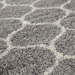 THE RUGS Soft Trellis Shaggy Rugs & Runners Grey & Ivory Living Room - Size: 120 cm x 120 cm - thumbnail 3