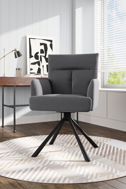 H&O Direct Grey Modern Frosted Velvet Swivel Armchair - image 1
