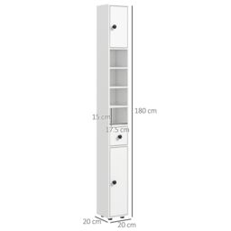 Kleankin Slim Bathroom Cabinet, Toilet Roll Storage w/ Shelves in White - thumbnail 3