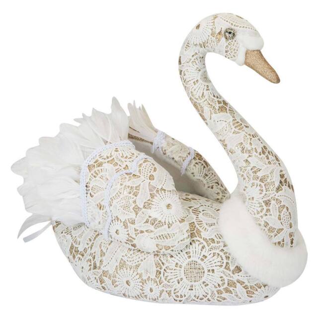 VFM e-Store Christmas Glitter Swan Decoration 35cm x 18cm White X 1 - Size: 35 cm x 18 cm - image 1