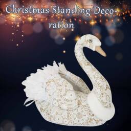 VFM e-Store Christmas Glitter Swan Decoration 35cm x 18cm White X 1 - Size: 35 cm x 18 cm - thumbnail 3