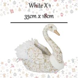 VFM e-Store Christmas Glitter Swan Decoration 35cm x 18cm White X 1 - Size: 35 cm x 18 cm - thumbnail 2