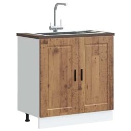 "Berkfield Home Sink Base Cabinet¬†""Porto"" Old Wood 80x46x81.5 cm¬†Engineered Wood in Brown - Size: 80x46x81.5 cm" - thumbnail 1