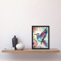Artery8 Hummingbird With Multicolour Mandala Patterns Folk Art Watercolour Painting Artwork Framed Wall Art Print A4 in Black - thumbnail 2
