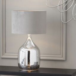 Ruma Gold Foxed Glass Dual Light Table Lamp with Black Shade in Metallic Silver - thumbnail 1