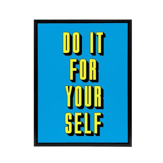 "Artery8 Do It For Yourself Retro Yellow Blue Bold Simple Framed Canvas Art - Size: W12"" x H16""" - image 1