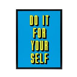 "Artery8 Do It For Yourself Retro Yellow Blue Bold Simple Framed Canvas Art - Size: W12"" x H16""" - thumbnail 1