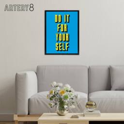 "Artery8 Do It For Yourself Retro Yellow Blue Bold Simple Framed Canvas Art - Size: W12"" x H16""" - thumbnail 3
