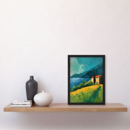 Artery8 Farmhouse Lake District Oil Painting Summer Calm Framed Art Print in Blue - Size: A4 - thumbnail 4