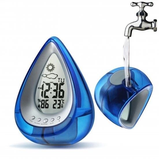 Smart Living Water Powered Multi Function Digital Battery-Free Drop Shape Desk Clock in Blue - image 1