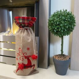 Shatchi Wine Bottle Liquor Cover Bag with Drawstring Printed Pattern Burlap Hessian Linen Novelty Dinner Table Decorations in Brown - thumbnail 2