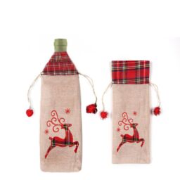 Shatchi Wine Bottle Liquor Cover Bag with Drawstring Printed Pattern Burlap Hessian Linen Novelty Dinner Table Decorations in Brown - thumbnail 3