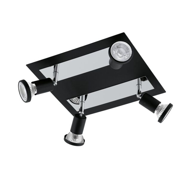 Loops Wall Ceiling 4 Spot Light Colour Black Chrome Shade & Back Plate Bulb GU10 4x5W - image 1