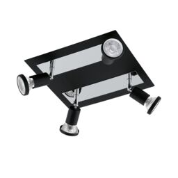 Loops Wall Ceiling 4 Spot Light Colour Black Chrome Shade & Back Plate Bulb GU10 4x5W - thumbnail 1