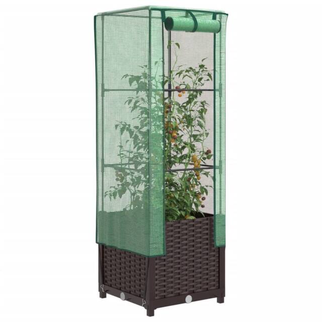 Berkfield Home Raised Bed with Greenhouse Cover Rattan Look 40x40x139 cm in Brown - Size: 40 x 40 x 139 cm - image 1