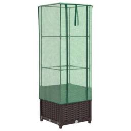 Berkfield Home Raised Bed with Greenhouse Cover Rattan Look 40x40x139 cm in Brown - Size: 40 x 40 x 139 cm - thumbnail 2