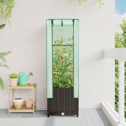 Berkfield Home Raised Bed with Greenhouse Cover Rattan Look 40x40x139 cm in Brown - Size: 40 x 40 x 139 cm - thumbnail 3