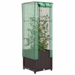 Berkfield Home Raised Bed with Greenhouse Cover Rattan Look 40x40x139 cm in Brown - Size: 40 x 40 x 139 cm