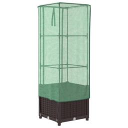 Berkfield Home Raised Bed with Greenhouse Cover Rattan Look 40x40x139 cm in Brown - Size: 40 x 40 x 139 cm - thumbnail 6