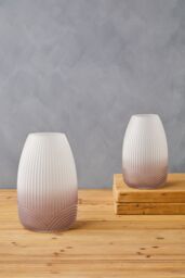 Orsina Small Grey Ombre Glass Vase, Ribbed Glass Vase, Textured Modern Vase, Chic Flower Vase, Grey Glass Vase - thumbnail 2