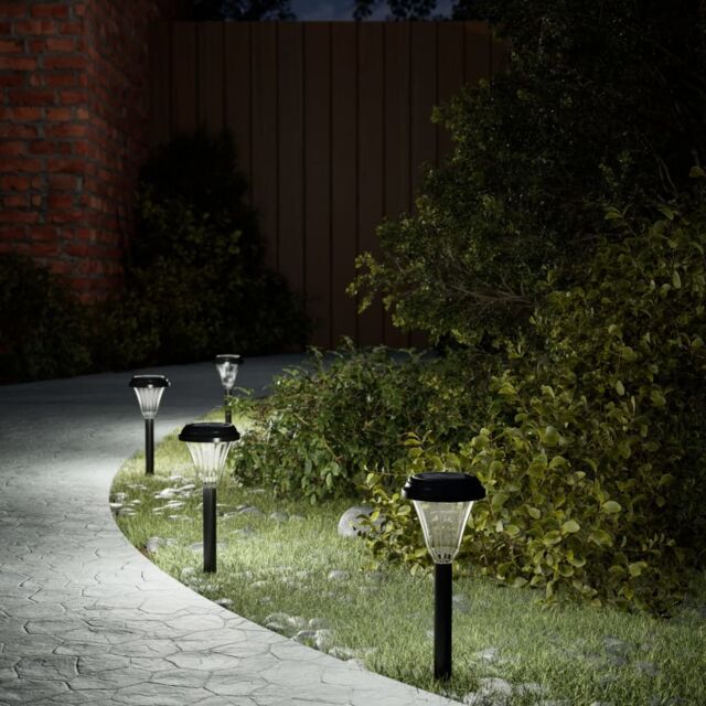 Berkfield Home Solar Pathway Lights with Ground Spikes 12 pcs White in Black - image 1