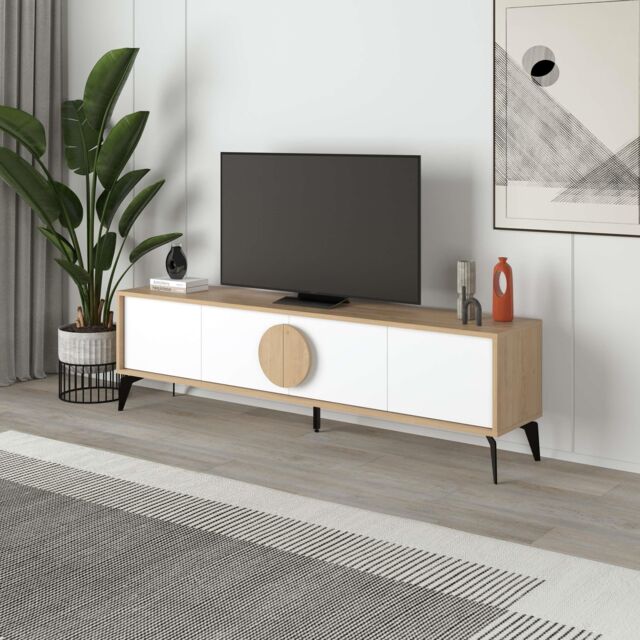 Decortie Gora' Modern TV Unit with 4 Door Flap Stay 180cm in White - Size: 1 Pack