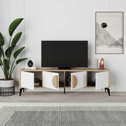 Decortie Gora' Modern TV Unit with 4 Door Flap Stay 180cm in White - Size: 1 Pack - thumbnail 4