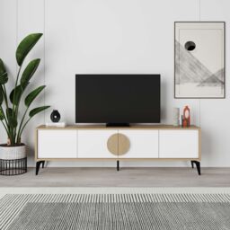 Decortie Gora' Modern TV Unit with 4 Door Flap Stay 180cm in White - Size: 1 Pack - thumbnail 5