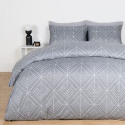 OHS Geo Duvet Cover Bedding Set & Pillowcase Reversible Art Deco Quilt in Light Grey - Size: King - thumbnail 1