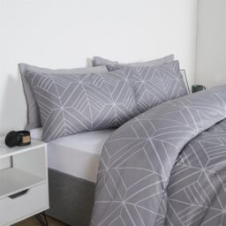 OHS Geo Duvet Cover Bedding Set & Pillowcase Reversible Art Deco Quilt in Light Grey - Size: King - thumbnail 4