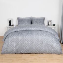 OHS Geo Duvet Cover Bedding Set & Pillowcase Reversible Art Deco Quilt in Light Grey - Size: King - thumbnail 2