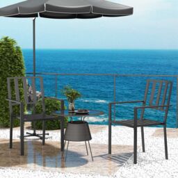 OUTSUNNY Stackable Outdoor Garden Chairs with Metal Slatted Design, Black - Size: 2 Pack