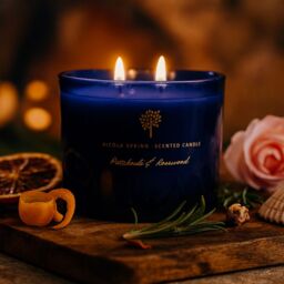 Nicola Spring 350g Patchouli & Rosewood Soy Wax Candle - Double Wick Sweet Creamy in Blue - thumbnail 2