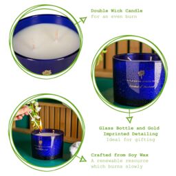 Nicola Spring 350g Patchouli & Rosewood Soy Wax Candle - Double Wick Sweet Creamy in Blue - thumbnail 3