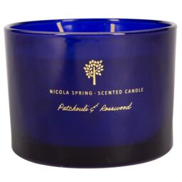 Nicola Spring 350g Patchouli & Rosewood Soy Wax Candle - Double Wick Sweet Creamy in Blue