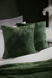 OHS 2 Pack of Waffle Fleece Square Cushion Covers in Dark Green - Size: 45 cm x 45 cm - thumbnail 1