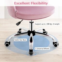 Costway Adjustable Vanity Chair Upholstered Velvet Arm Chair w/Wheels in Pink - thumbnail 5