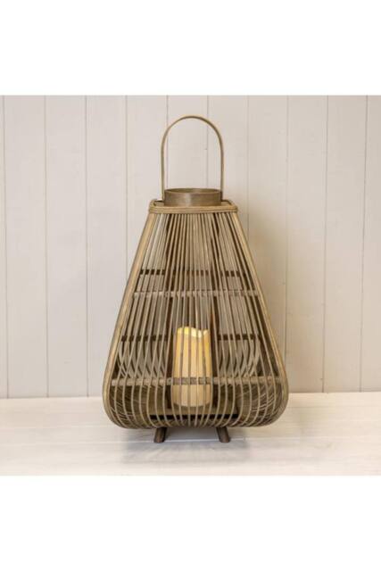 KDMD Large Bamboo Lantern with LED Candle in Light Brown - image 1