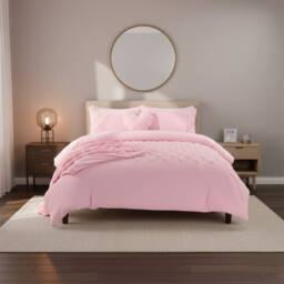 Snug City Super Soft Teddy Duvet Cover Set Heart Embossed Cozy Fleece Bedding in Pink - Size: Double