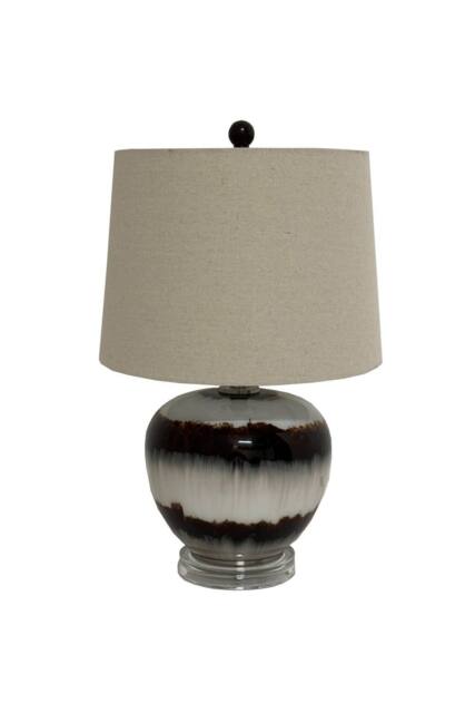 KDMD Sepia Shadows Squat Table Lamp with Linen Shade Warm in Brown - image 1