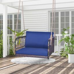 Costway Patio Porch Swing Chair Outdoor Single Person Hanging Seat w/ Cushion in Blue - thumbnail 2