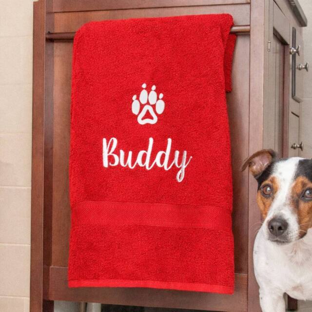 Duncan Stewart Personalised Dog Towel in Red - image 1