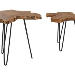 Wyld and Coco Nest of 2 Tables - Dark Teak with Black Hairpin Legs Rustic in Brown - thumbnail 2