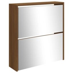 Berkfield Home Shoe Cabinet with Mirror 2-Layer Brown Oak 63x17x67 cm - Size: 63 x 17 x 67 cm - thumbnail 4