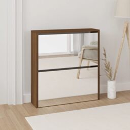 Berkfield Home Shoe Cabinet with Mirror 2-Layer Brown Oak 63x17x67 cm - Size: 63 x 17 x 67 cm - thumbnail 1