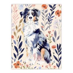 "Artery8 Dog Lover Australian Sheepdog Floral Portrait Wall Art Print - Size: W24"" x H32""" - thumbnail 1