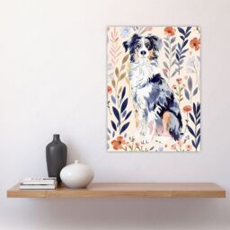 "Artery8 Dog Lover Australian Sheepdog Floral Portrait Wall Art Print - Size: W24"" x H32""" - thumbnail 4