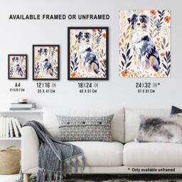 "Artery8 Dog Lover Australian Sheepdog Floral Portrait Wall Art Print - Size: W24"" x H32""" - thumbnail 3